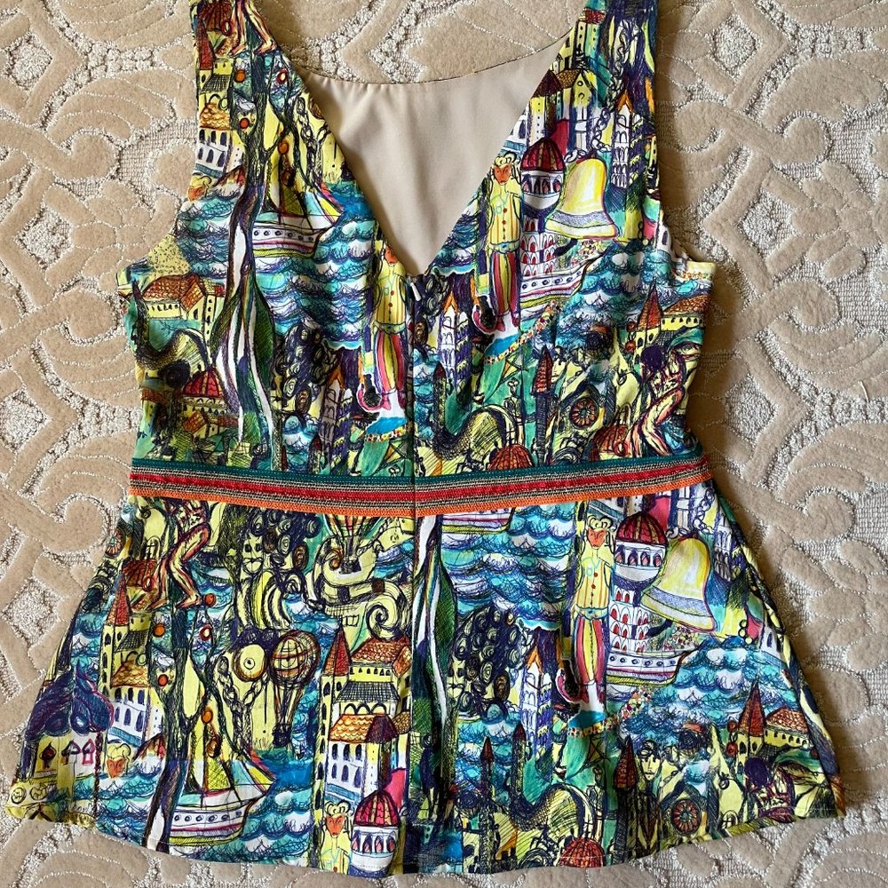 Weston Women's Large Peplum Sleeveless Multicolored Top - Picture 3 of 13